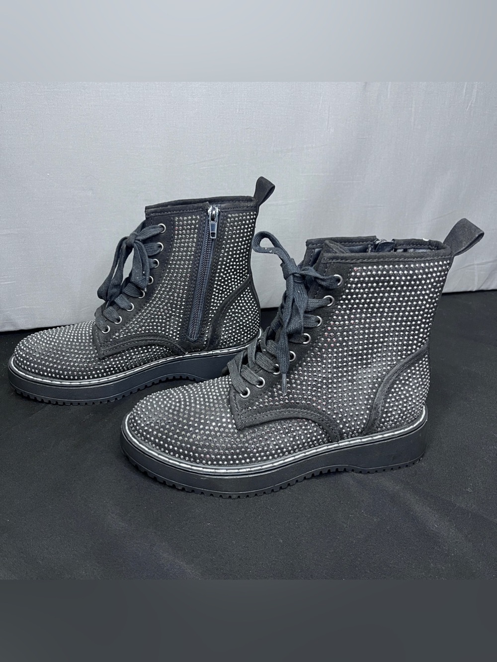 Madden Girl Black Rhinestone Lace-Up Boots Size 6